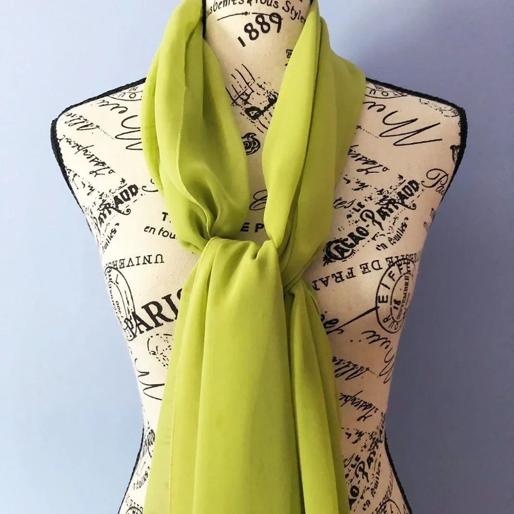 Lime Green Chiffon Wrap / Stole / Scarf - Picture 4 of 6